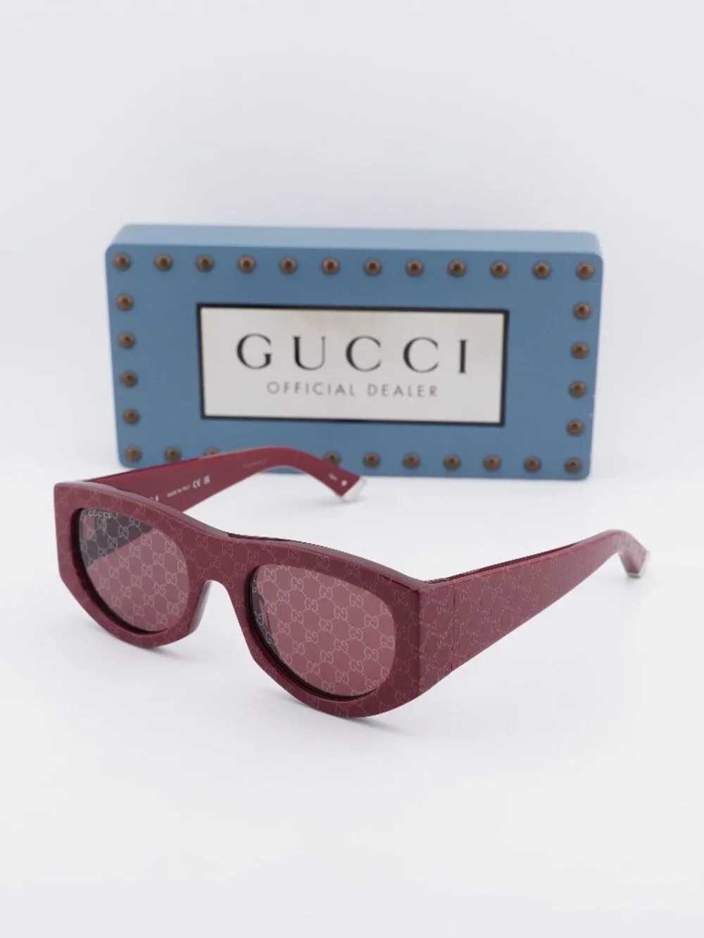 Gucci GG1918S 004 Square Sunglasses-Burgundy with GG Pattern/Red with GG Pattern